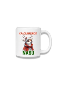 Cană ceramică 380 ml – Crăciun fericit, nașu – ren ilustrat