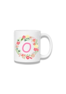 Cană ceramică 380 ml – Inițiala O cu coroniță florală