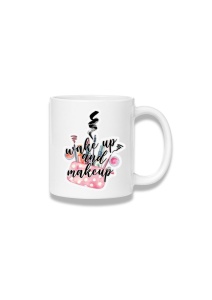 Cană ceramică 380 ml – Wake Up and Makeup – cafea și flori