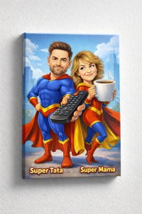 Canvas Caricatură Personalizată pentru Cuplu – Super Mama & Super Tata