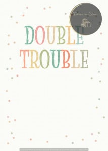 Invitație Botez B109 - Double Trouble Text Colorat pentru Gemeni