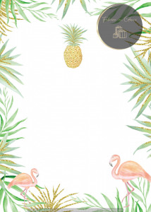 Invitație Botez B377 - Ananas Auriu cu Flamingo