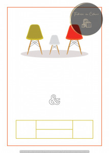 Invitație Botez B49 - Design Modern cu Scaune Eames și Cadru Portocaliu