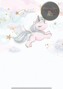 Invitație Botez B505 - Unicorn Zburător cu Stele și Nori