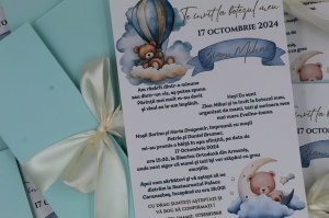 Invitație Botez Blue Marin cu Fundiță Crem - Img 3