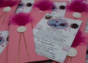 Invitație botez cu pană roz - Img 2