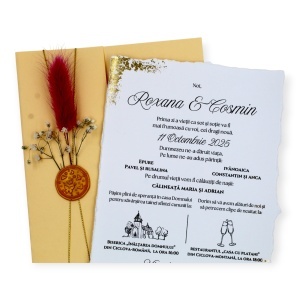 Model invitație elegantă crem cu accente aurii