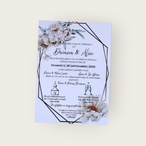 Invitație handmade albă cu design rafinat