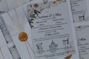 Invitație Nuntă "Pene și Ceară Aurie" - Img 3