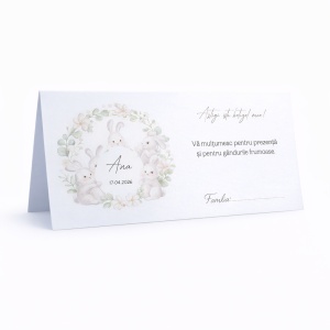 Plic pentru bani botez fetiță cu iepurași personalizat | Plic pentru dar elegant floral