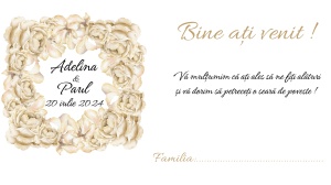 Plic pentru bani nuntă cu design floral crem și trandafiri eleganți, perfect pentru un decor romantic și rafinat