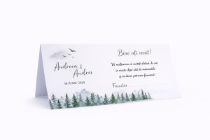 Plic pentru bani nuntă natură cu munți și brazi – model rustic personalizat