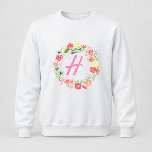 Pulover personalizat Cu initiala numelui, colectia flori, roz, femei, litera H