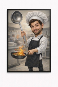 Ramă Foto Caricatură Amuzantă Bucătar – Portret Personalizat din Fotografie