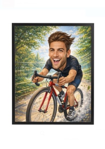 Ramă Foto Caricatură Ciclist – Cadou Personalizat pentru Bicicliști