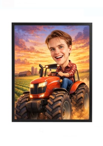 Ramă Foto Caricatură Fermier pe Tractor – Cadou Personalizat Agricultor