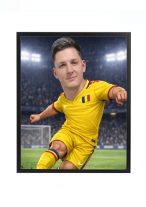 Ramă Foto Caricatură Fotbalist Personalizată – Ramă Foto cu Fața Ta în Echipament de Fotbal