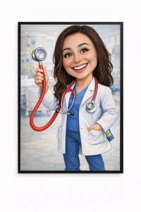 Ramă Foto Caricatură Medic Amuzantă – Portret Personalizat din Fotografie