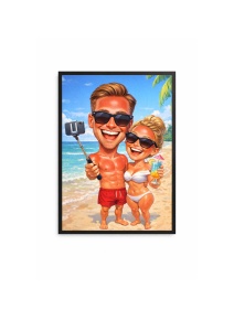 Ramă Foto Caricatură Personalizată pentru Cuplu – Vacanță la Plajă