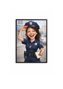 Ramă Foto Caricatură Polițistă – Tablou Caricatură Amuzantă Personalizată, Cadou pentru Ea