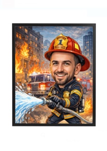 Ramă Foto Caricatură Pompier – Cadou Personalizat pentru Pompieri