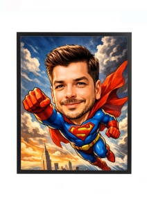 Ramă Foto Caricatură Supererou – Cadou Personalizat Amuzant