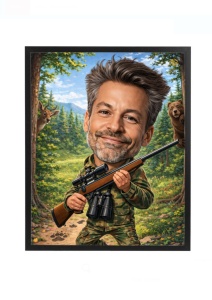Ramă Foto Caricatură Vânător – Cadou Personalizat pentru Pasionații de Vânătoare