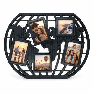 Ramă foto colaj Harta lumii, negru – 5 fotografii incluse