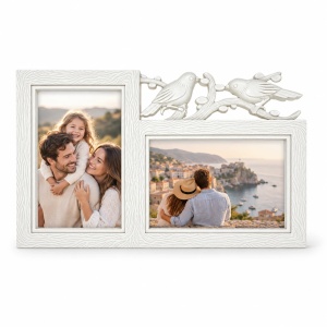 Ramă foto colaj Păsări decorative, alb – 2 fotografii incluse