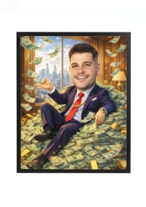 Ramă foto personalizată caricatură milionar cu bani – cadou amuzant după fotografie