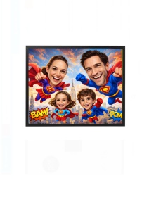 Rama foto personalizata cu poza – familie super eroi, cadou parinti si copii