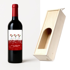 Sticlă de Vin Personalizat „Crăciun Fericit” – Model Amuzant cu Păsărele, Cadou de Sărbători