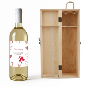 Sticlă de Vin Roșu Personalizată cu Mesaj de Dragoste și Cutie din Lemn – Valentine’s Day