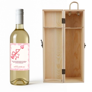 Sticlă de Vin Roșu Personalizată Valentine’s Day cu Mesaj Romantic și Cutie din Lemn