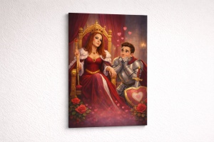 Tablou Canvas Caricatură Cuplu Regină și Cavaler – Poveste Romantică Personalizată