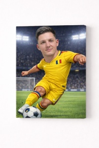 Tablou Canvas Caricatură Fotbalist Personalizat – Cadou pentru Pasionații de Fotbal