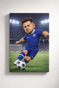Tablou Canvas Caricatură Fotbalist Personalizată – Cadou Dinamic pentru Pasionații de Fotbal