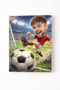Tablou Canvas Caricatură Fotbalist Personalizată – Cadou pentru Pasionații de Fotbal