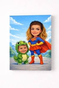 Tablou Canvas Caricatură Mamă și Copil Personalizată – Cadou Special pentru Mamă