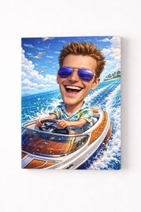 Tablou Canvas Personalizat – Aventură pe Mare | Caricatură cu Barcă