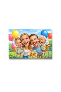 Tablou Canvas Personalizat – Familie Fericită | Caricatură Familie cu Copii