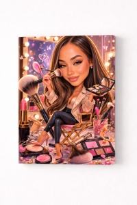 Tablou Canvas Personalizat – Make-Up Artist în Studio Beauty | Caricatură Machiaj