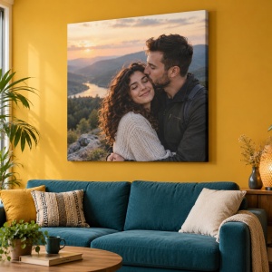 Tablou canvas personalizat cu fotografie de cuplu – exemplu de decor 5