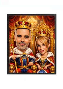 Tablou caricatură cuplu rege și regină personalizat după poză – cadou regal pentru cuplu