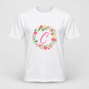 Tricou personalizat Cu initiala numelui, colectia flori, roz, femei, litera C