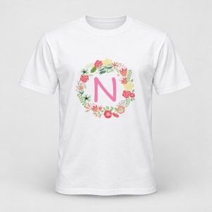 Tricou personalizat Cu initiala numelui, colectia flori, roz, femei, litera N