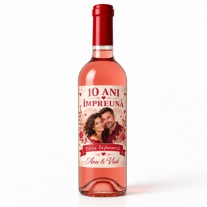 Vin roze personalizat – 10 ani împreună – Tot tu, în fiecare zi | Cu poză