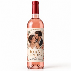 Vin roze personalizat aniversar – 10 ani împreună | Cu poză