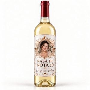Vin alb personalizat pentru nașă – Nașă de nota 10 | Cu poză