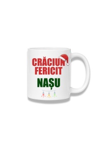 Cană ceramică 380 ml – Crăciun fericit, nașu – text verde